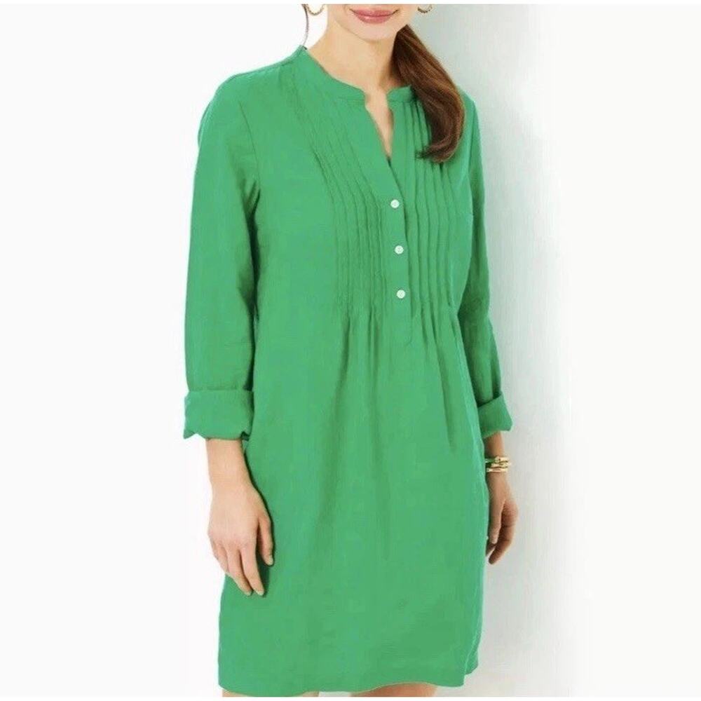 Lilly Pulitzer Rhoda Long Sleeve Popover Dress Linen Green Size 4 NWT